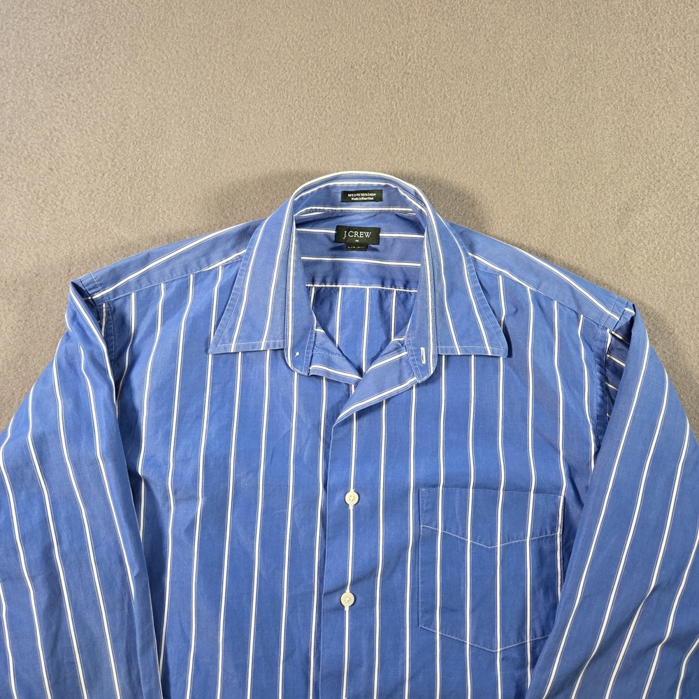 J Crew Shirt Mens Large Blue Striped Long Sleeve Button Up 2 Ply Cotton